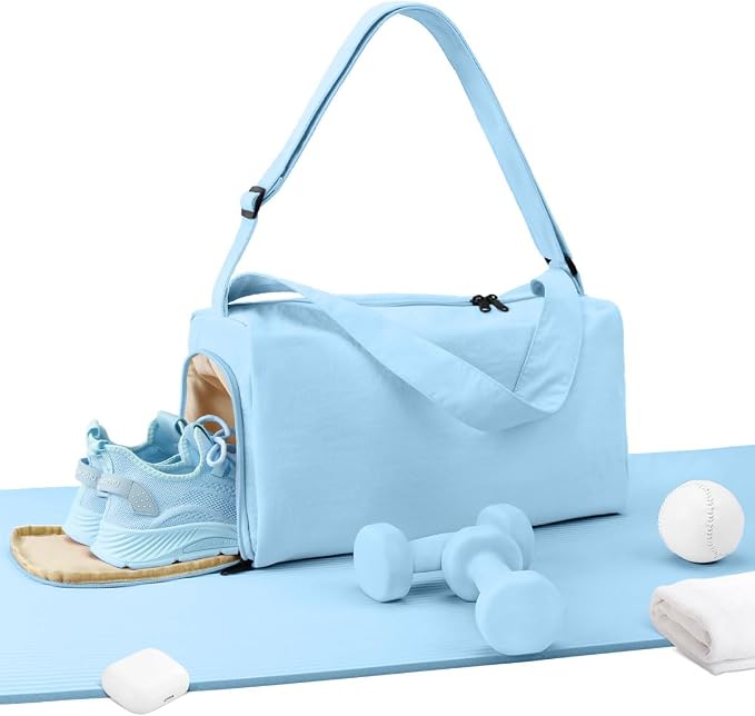 Small Gym Bag for Women with Shoes Compartment, Stylish Duffle Travel Bag for Plane, Lightweight Duffle Bag for Women & Men, Sport Gym Tote Bag with Wet Pocket for Yoga, Pilates, Swimming