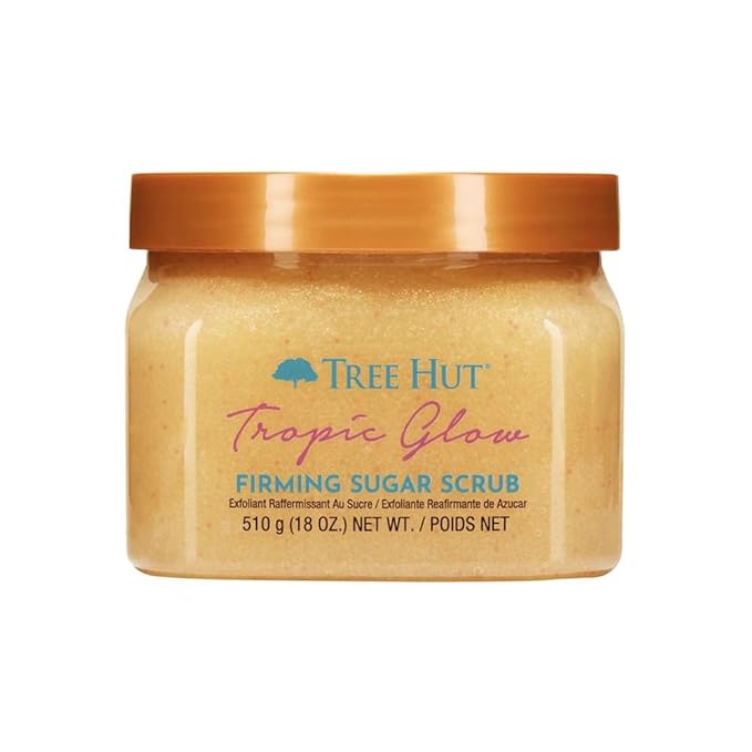 Tree Hut Tropic Glow Shea Sugar Scrub, Exfoliating & Hydrating Body Scrub with Shea Butter, Radiant Glow, Warm Scent, 18 oz