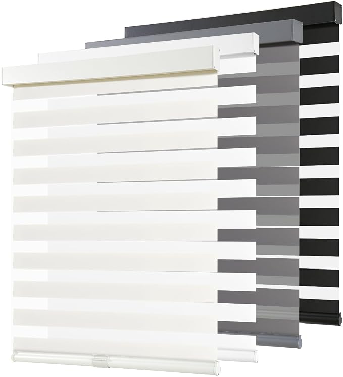 AOSKY Cordless Zebra Blinds for Windows Pull Down Roller Window Shades Dual Layer Light Filtering Privacy for Day and Night, Free-Stop Door Shades for Home Easy to Install Beige 27" W X 72" H