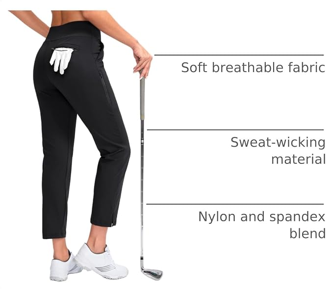 YYV Women's Golf Pants High Waist Stretch Ankle Pants with Pockets | Work Ankle Pants, Dress Pants with 4 Pockets, For Yoga Business Travel Casual