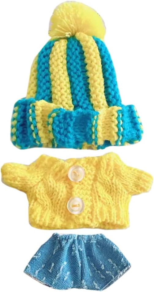 niannyyhouse 10cm-15cm Plush Doll Clothes Hat Sweater Jeans Compatible with 17cm Labubu Doll Dress Up (a7)