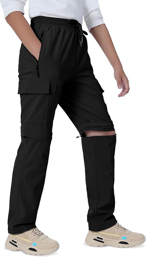 Boys Convertible Hiking Pants Kids Zip Off Scout Pants Youth Teen Boy Quick Dry Outdoor Fishing Waterproof Lightweight 4-18Y