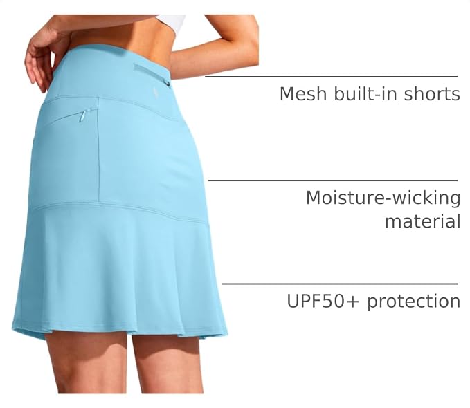 19" Ruffled Golf Skirts for Women | 3 Zipper Pockets, Knee Length, High Waisted, Long Skorts for Athletic, Casual, Tennis, Pickleball