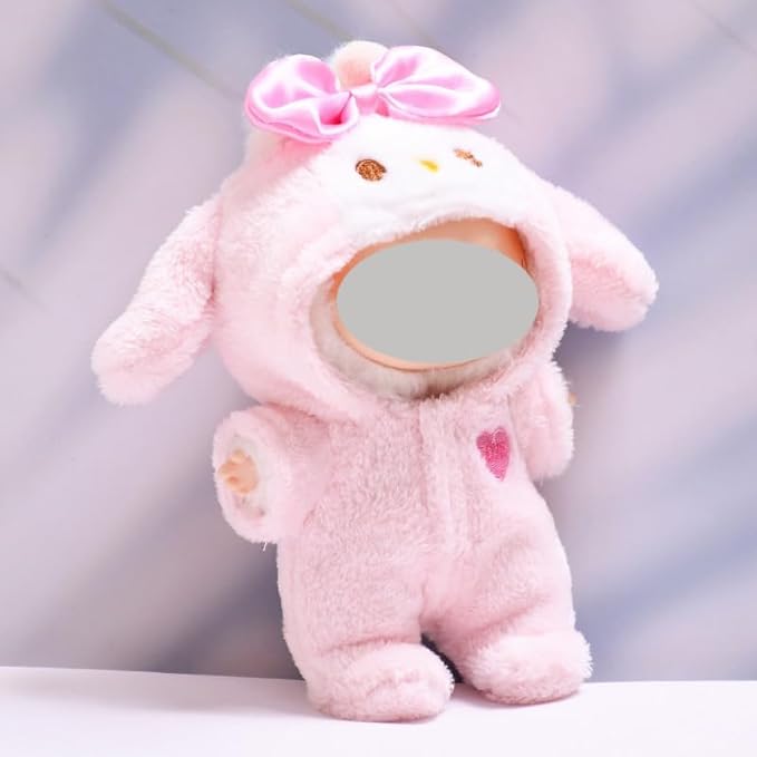 Pink Bunny Clothes for Doll, 17cm Clothes Set for Dolls, Cute Doll Keychain Accessories, Furry Faking Animal Style Outfit for 15 / 17cm Doll's Jumpsuit