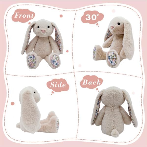 Easter Bunny Stuffed Animals with Cotton,Safe Material Soft Washable Stuffed Bunny,Cute Plush Toy Rabbit Easter Decoration Birthday Gift for Boys and Girls, Crushed Flower,9"