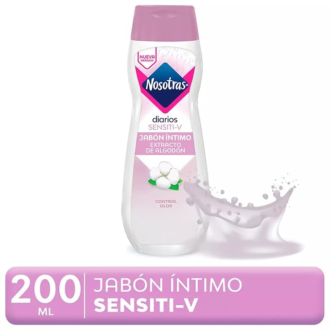 Nosotras Feminine Wash Set Intimate Soap Sensiti-V | Kit Jabon Intimo y Pañitos Humedos Sensiti-V Extracto de Algodon Colombia (6.76oz - 200ml)