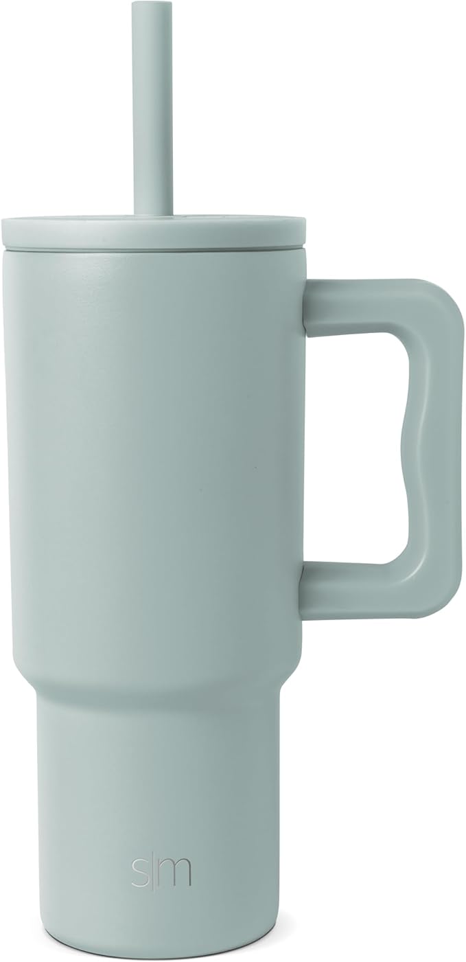 Simple Modern Kids 24 oz Tumbler with Handle and Silicone Straw Lid | Spill Proof and Leak Resistant | Reusable Stainless Steel Bottle | Gift for Kids Boys Girls | Trek Collection | Sea Glass Sage