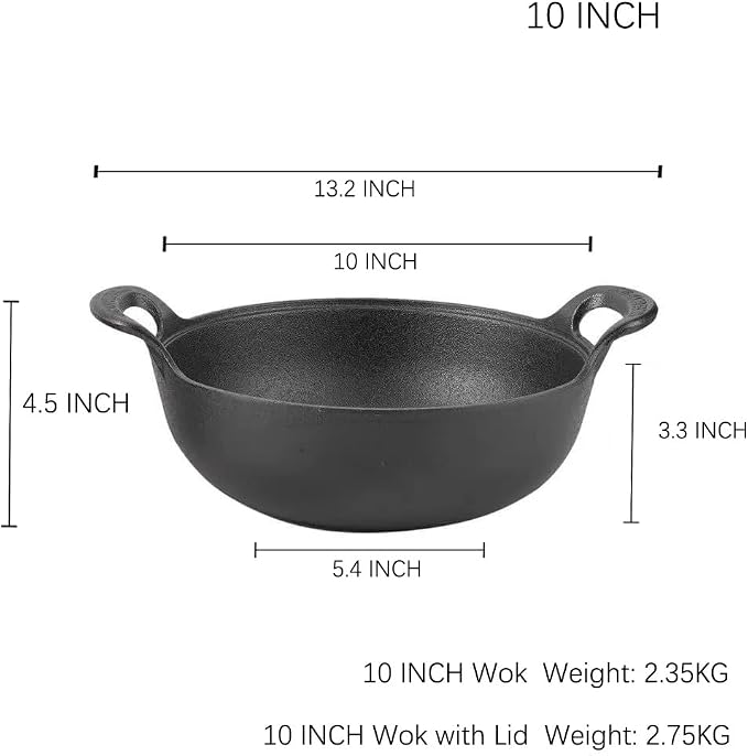 10 inch Cast Iron Wok with Handles, Grilling Wok, Use in the Oven, on the Stove, or on the Grill (10 inch)