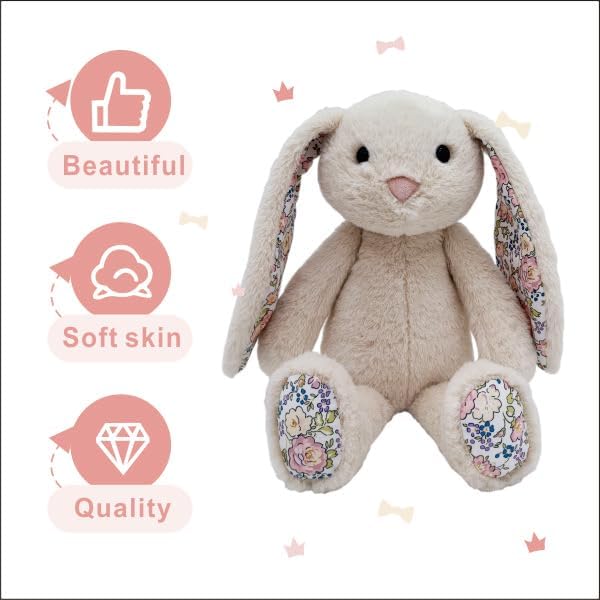 Easter Bunny Stuffed Animals with Cotton,Safe Material Soft Washable Stuffed Bunny,Cute Plush Toy Rabbit Easter Decoration Birthday Gift for Boys and Girls, Crushed Flower,9"