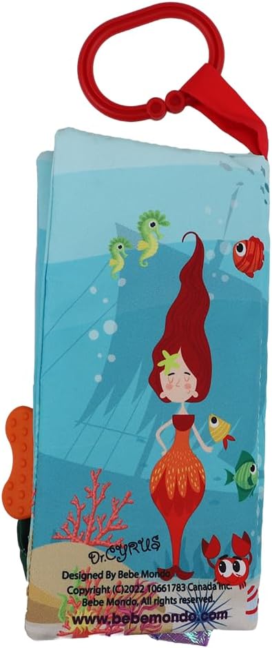 bebe mondo Fish Baby Books Toys 0-6-12-18 Months,Touch Feel Crinkle Soft Cloth Books for Babies Infant Newborn, Baby Girl Boy Shower Toys,Teething Teethers,Stroller Toy-Mermaid