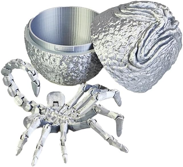 3D Printing one-Piece Articulated Movable face-Hugging Bug Alien Bug Egg Toy Desktop Decoration, Creative Ornaments, Adults Fidget Toys (Silver - Facehugger + Alien Eggs)