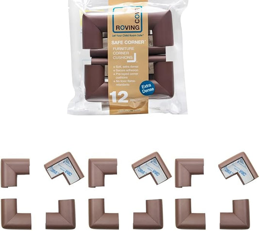 Roving Cove HeftyFit Corner Protector for Baby (12 Large Corners), Heavy-Duty Soft Rubber Foam Furniture Corner Bumper Guards, 3M Adhesive Pre-Taped, Coffee Brown