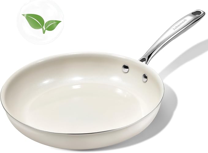 SAKAMOSH 11" Nonstick Ceramic Frying Pan, Non Toxic Pan, White | PTFE & PFAS & PFOA Free Ceramic Coating, Dishwasher/Oven Safe, Induction Compatible, suitable for all stovetops, Lightweight