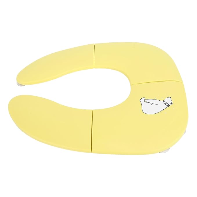 Generic Portable Folding Kids Toilet Cover with Nonslip Suction Cup, Outdoor Travel Potty Mat for Potty Training, Cartoon Design (Yellow)