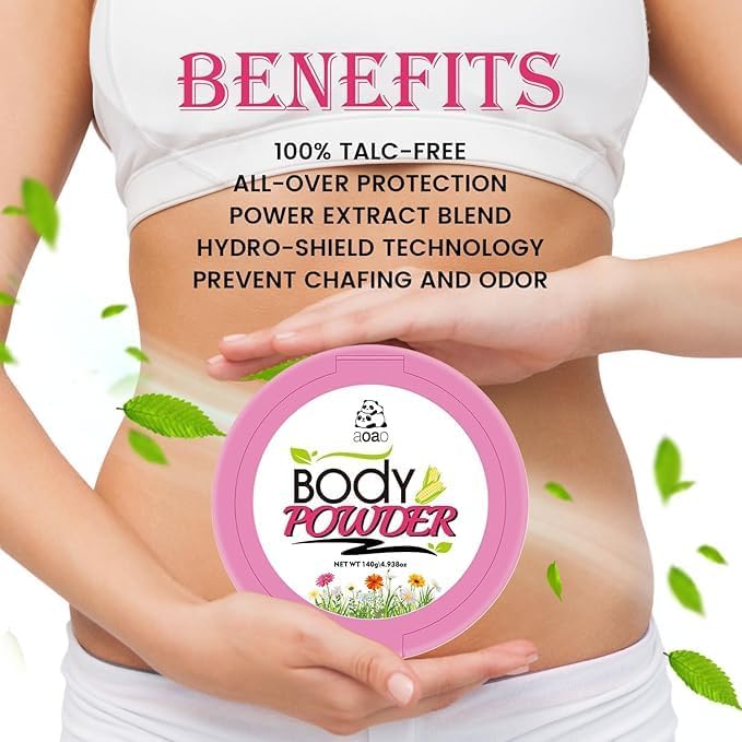 AOAO Women's Talc-Free Body Powder, Absorb Sweat & Anti-Chafe Dusting Powder for Sensitive Skin, Help Reduce Post-Shower Dampness, Natural Feminine Powder for Deodorizing Whole Body, 5oz-2pack