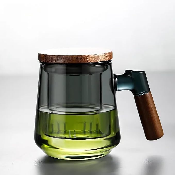 SHUWEICAO-Glass Tea Cup with Infuser and Lid, 17oz/500ml Hand-blown Borosilicate Glass Tea Mugs for Loose Leaf Tea. Gifts for Men(Classic)，FIFA World Cup First choice