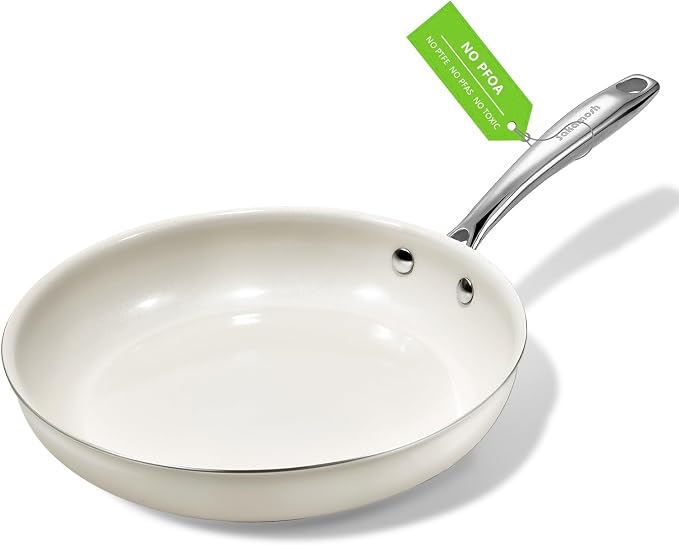SAKAMOSH 9.5" Nonstick Ceramic Frying Pan, Non Toxic Pan, White | PTFE & PFAS & PFOA Free Ceramic Coating, Dishwasher/Oven Safe, Induction Compatible, Suitable for all Stovetops, Lightweight