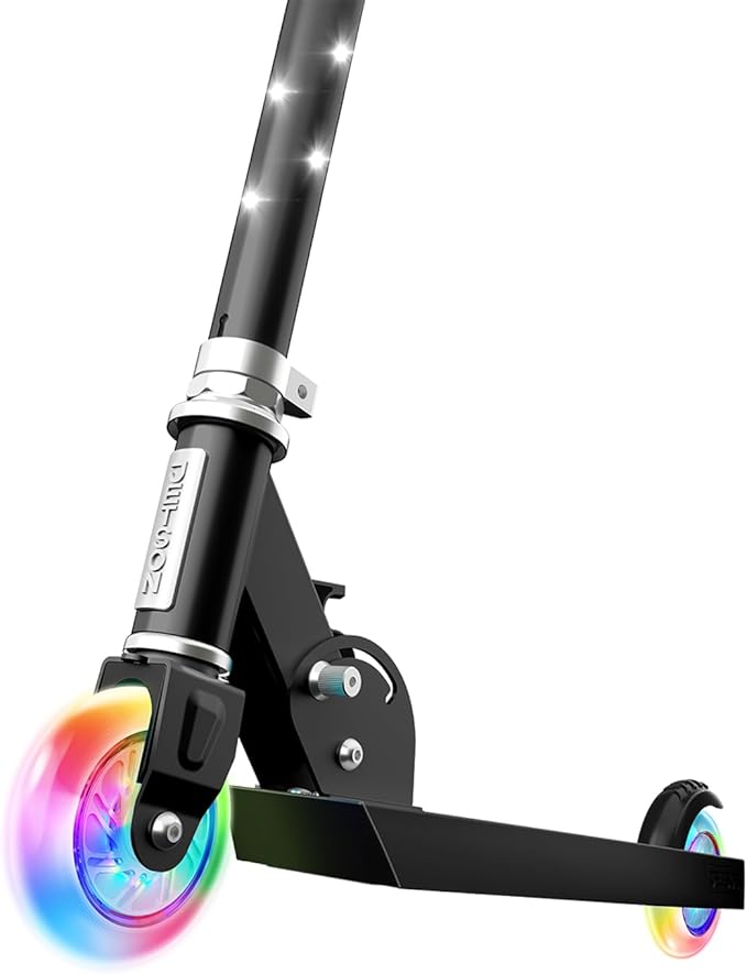 Jetson Jupiter Kids 2-Wheel Light-Up Kick Scooter, LED Lights on Handlebar, Stem, Wheels & Deck, Adjustable Handlebar, Rear Brake, Easy-Folding Mechanism, Ages 5+