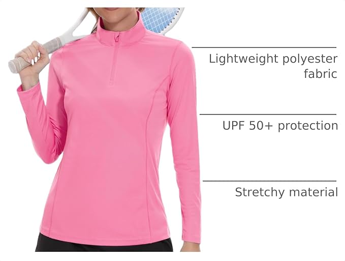 TACVASEN Women's Quarter Zip Pullover Golf Shirts UPF 50+ Long Sleeve Sun Shirts UV Protection Workout Tops