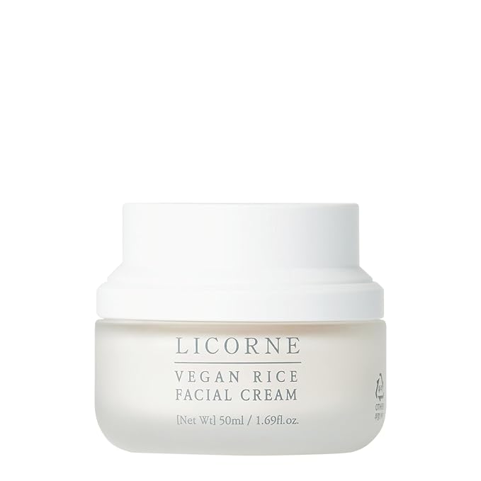 LICORNE Vegan Rice Facial Cream with AHA & PHA – Lightweight Korean Moisturizer, Rice Bran Extract, Niacinamide & Glycolic Acid, Smooth Dewy Glass Skin, Daily Face Cream Sensitive Skin, 1.69 fl oz