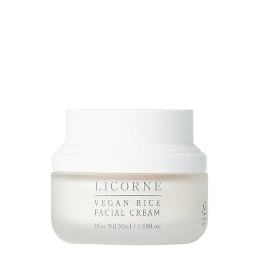 LICORNE Vegan Rice Facial Cream with AHA & PHA – Lightweight Korean Moisturizer, Rice Bran Extract, Niacinamide & Glycolic Acid, Smooth Dewy Glass Skin, Daily Face Cream Sensitive Skin, 1.69 fl oz