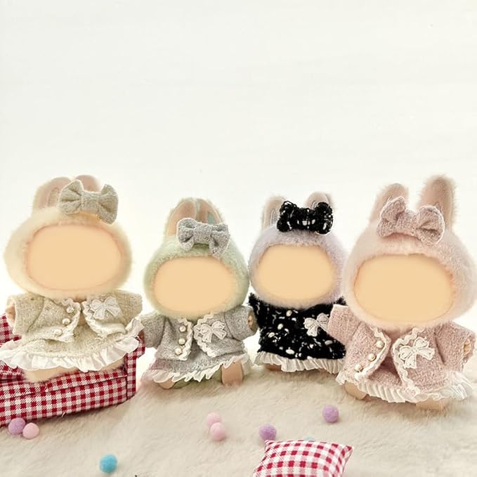 [3 in 1] 17cm Doll Clothes(NO Doll), Cute Dolls Outfit Accessories Luxury Style with Black Tweed Fabric Pearl Buttons & Dress Small Kawaii Clothes Set for Dolls (Style 11)