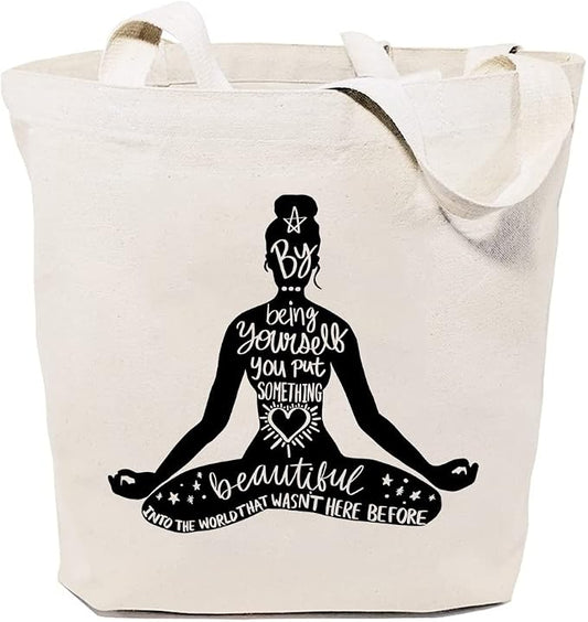 Yoga Canvas Tote Bag for Women Namaste Meditation Reusable Grocery Shoulder Shopping Bags Motivational Girl Power