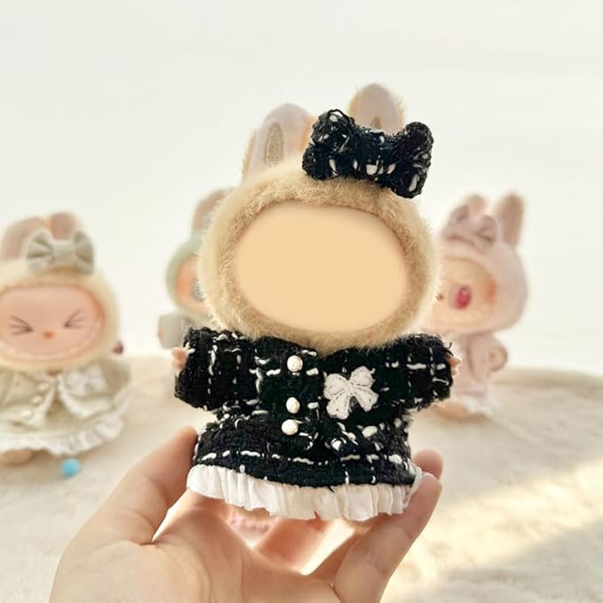 [3 in 1] 17cm Doll Clothes(NO Doll), Cute Dolls Outfit Accessories Luxury Style with Black Tweed Fabric Pearl Buttons & Dress Small Kawaii Clothes Set for Dolls (Style 11)