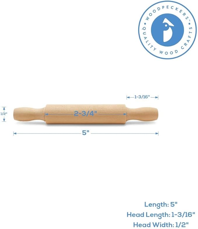 Wooden Mini Rolling Pin, 5 Inches Long, Pack of 50, Great for in The Kitchen and Crafting by Woodpeckers