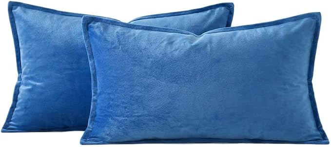 Velvet Royal Blue Throw Pillow Covers 12”x20”Pack of 2 Soft Decorative | Square Cushion Covers for Couch Sofa Bed Livingroom Car Home Decor,30x50Cm