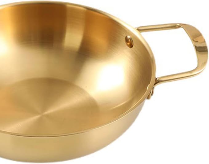 Korean Ramen Pot, Stainless Steel Ramen Cooker Fast Heating Cooking Pot with Double Handles for Soup Noodle Pasta (22cm/8.7in (Golden Color))