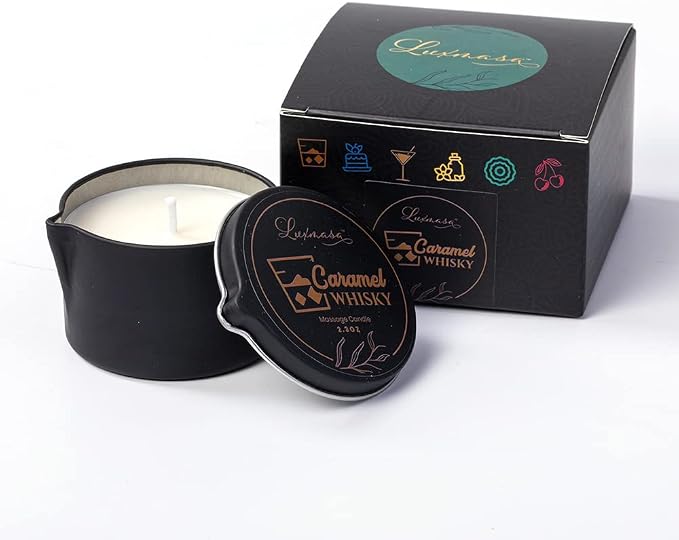 Soybean Wax Warming Massage Oil Candle for Stress Relief and Skin Moisturizing, Romantic Gift SPA Use Home Scented Candle Body Oil Caramel Whisky Scent 2.35 OZ