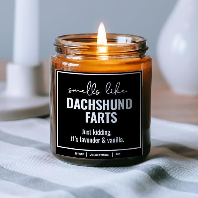 You Nique Designs, Dachshund Candle, 4 Oz, Dachshund Gifts for Women, Weiner Dog Gifts, Daschund, Wiener Dog, Daushaund, Dashound, All Natural Soy Vegan Aromatherapy Candles (Lavender&VanillaA 4oz)