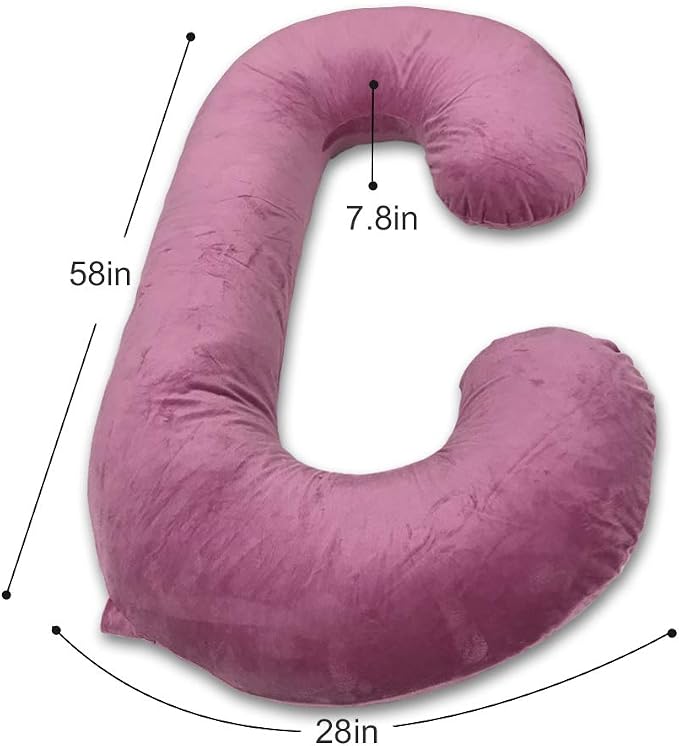 INSEN Pregnancy Pillow, Maternity Body Pillow with Velvet Cover,C Shaped for Side Sleeping, Magenta