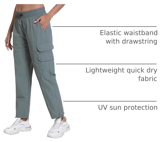 Rrosseyz Women's Hiking Pants with Pockets - Lightweight Water Resistant Joggers Cargo Pants for Casual Travel Golf Outdoor