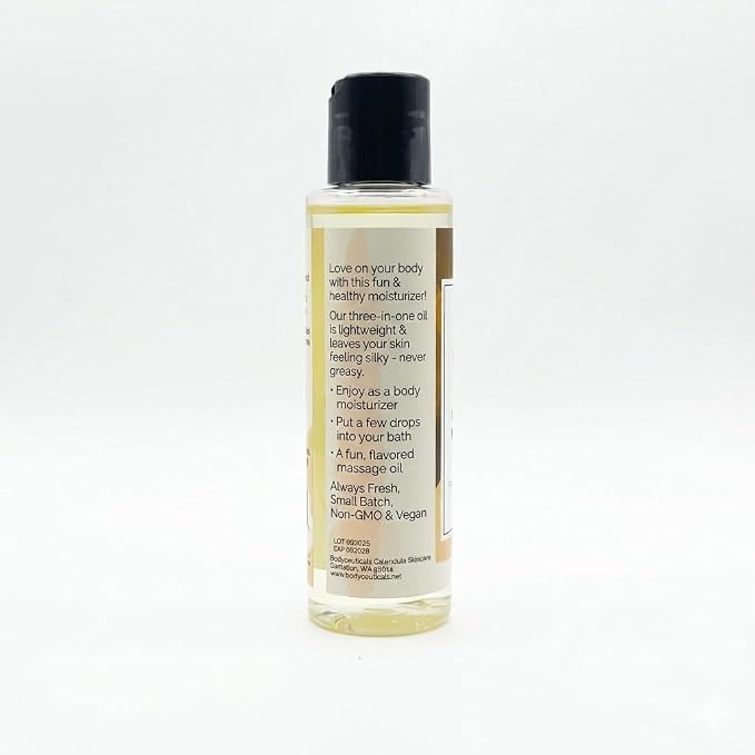 Almond BodyLove Massage Oil – 100% Food-Grade, Organic Hydrating Body Oil with Calendula – Non-GMO, Vegan, Gentle on Sensitive Skin – 3.5 oz