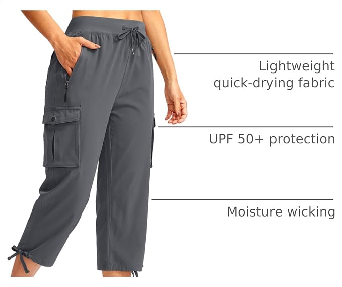 Soothfeel Women's Cargo Capris Pants with 6 Pockets Lightweight Quick Dry Travel Hiking Summer Pants for Women Casual