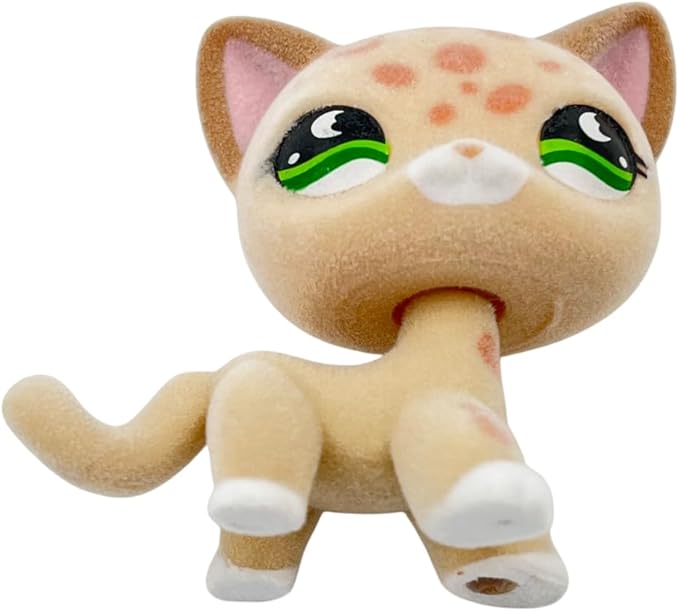 Custom Flocked Pet Shop Toy Fuzzy Animal Figure Short Hair Cat Kitty Kitten Deer OOAK (Tan #852)
