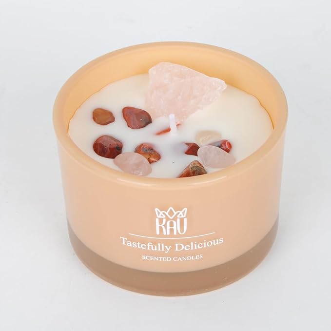 Scented Candles for Home Décor - KAV Dancing Rain Premium Scented Candle for Women Men, Embedded Stone and Soy Wax in 3 oz Glass Jar, Natural Aromatherapy (Tastefully Delicious)