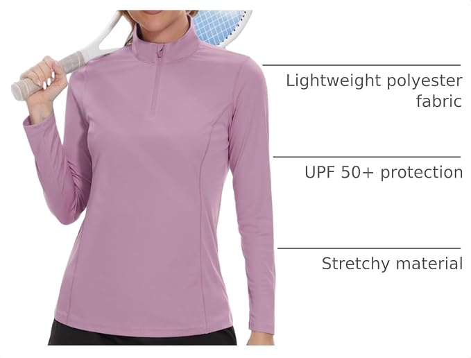 TACVASEN Women's Quarter Zip Pullover Golf Shirts UPF 50+ Long Sleeve Sun Shirts UV Protection Workout Tops