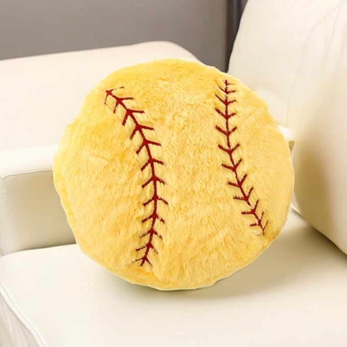 Baseball Sports Pillow Fluffy Soft Throw Pillow Toy ，14" Durable Sport Basketball Plush Toys,Plush Pillow Toys Gift for Kids Boy Girls Children Room Decoration(Yellow)