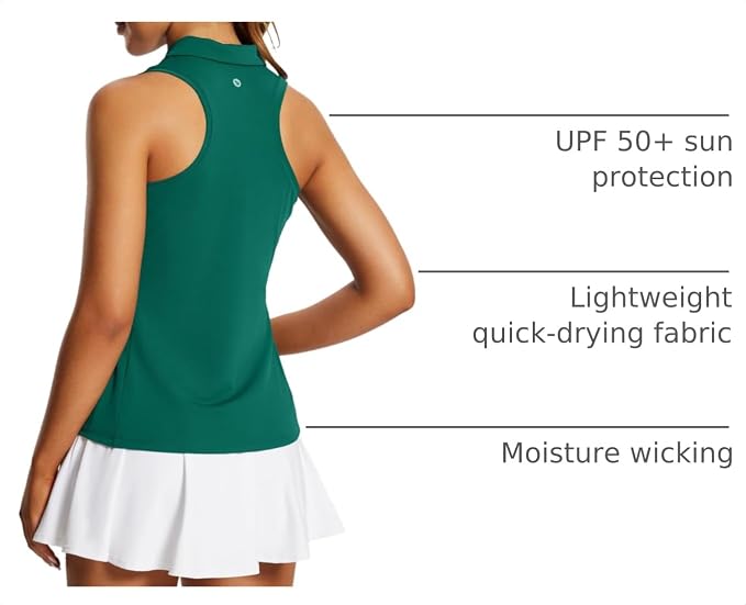 baleaf Women's Golf Shirts Sleeveless Polo Racerback with Zipper Collar | Upf 50+ Sun Protection; Racerback for Free Movement; Quick-Dry and 1/4 Zipper Collar.Perfect for Golf, Tennis and Pickleball