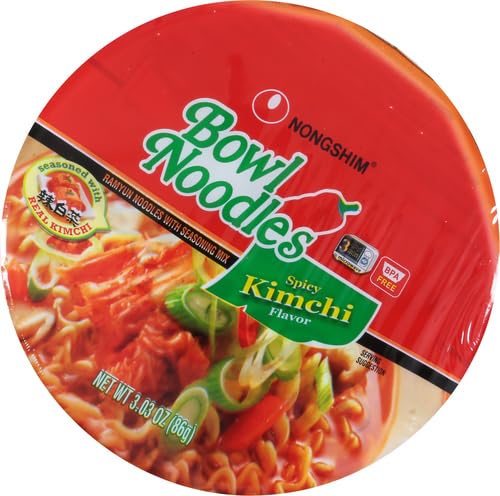 Nongshim Ramen Noodles, Gourmet Instant Ramen bowl, Premium Microwavable Noodle Soup, Kimchi, 3.03 Ounce (Pack of 2)