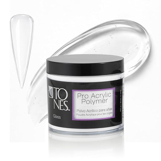 Tones Pro Acrylic Nail Powder, Glass (Clear), (8.5 Fl Oz) - Long-Lasting & Non-Yellowing Polymer for Salon Quality Nail Extensions & 3D Art