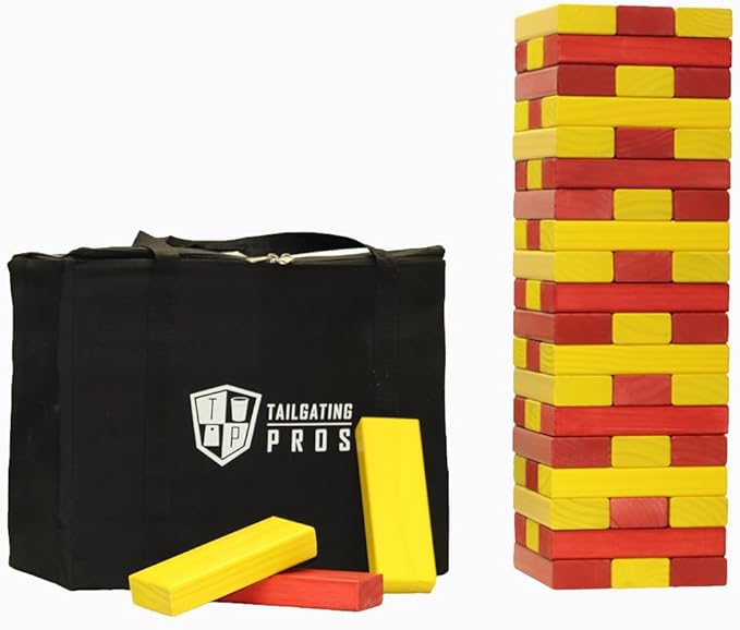 Tailgating Pros Premium Giant Toppling Timbers with Carrying Case – Choose Your Team Colors! Jumbo Outdoor Yard Game, Tower Grows to Over 5 Feet!