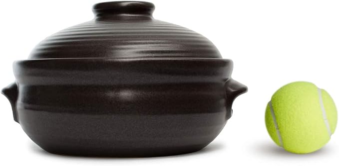 Crazy Korean Cooking Korean Stone Bowl (Dolsot), Sizzling Hot Pot for Bibimbap and Soup - Premium Ceramic (Large with Lid | 44 Fl oz)