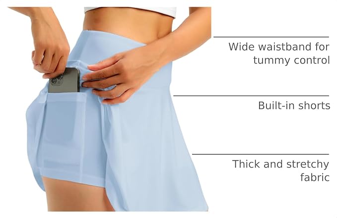 Stelle Women Tennis Skirt High Waisted Athletic Golf Skorts with Pockets | Tummy Control, Built-In Shorts, Deep Pockets, Pleated, Breathable, Lightweight, Tennis, Golf, Pickleball, Running, Workout