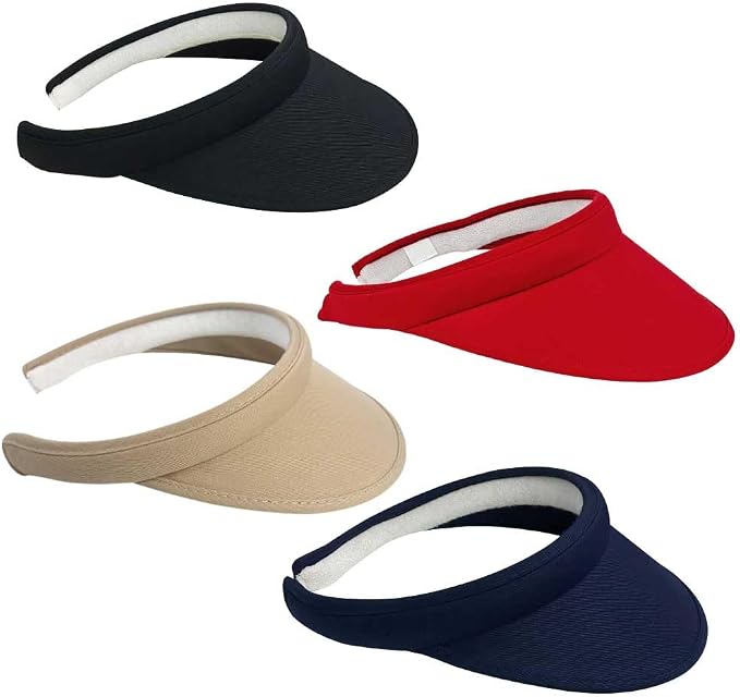 4 Pack Sun Visor Hats Women Men Clip on Cotton Wide Brim Visors Hat Outdoor Sports Golf Beach Travel Tennis Caps