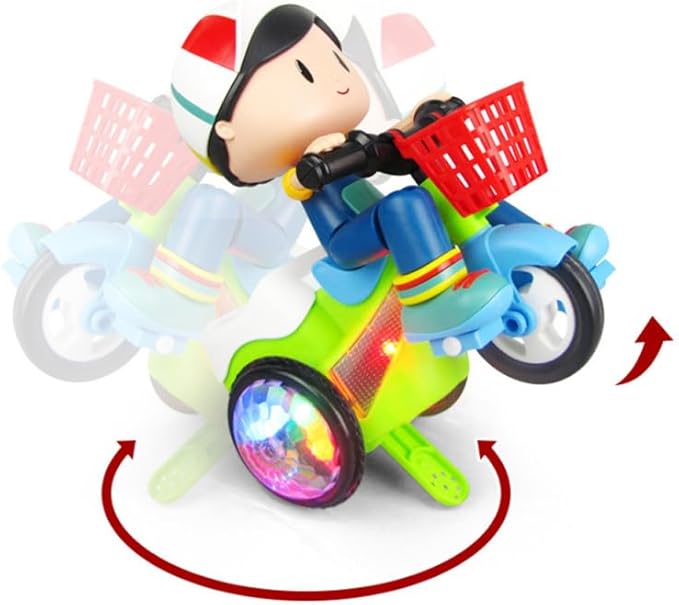Stunt Tricycle Toy for Boys, 360° Rotating Electric Kids Vehicle with Colorful Lights & Music, Automatic Direction Change Action Toy for Toddlers (Random Color)