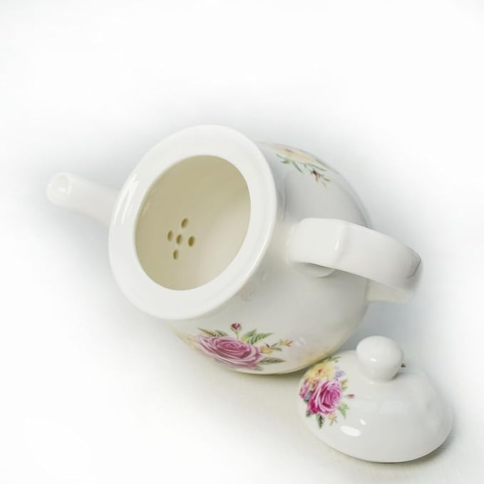 European Style Porcelain Teapot 400ml, Small Chinese White Teapot with Flowers Coffee Tea Water Pot Vintage Ceramic Litter Kettle (14oz)